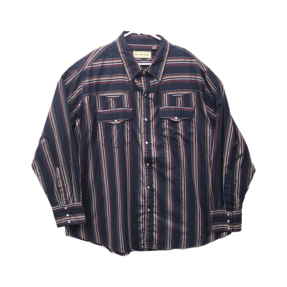 Bit & Bridle Button Up Long Sleeve Pearl Snap Striped Western Shirt Men's 3X